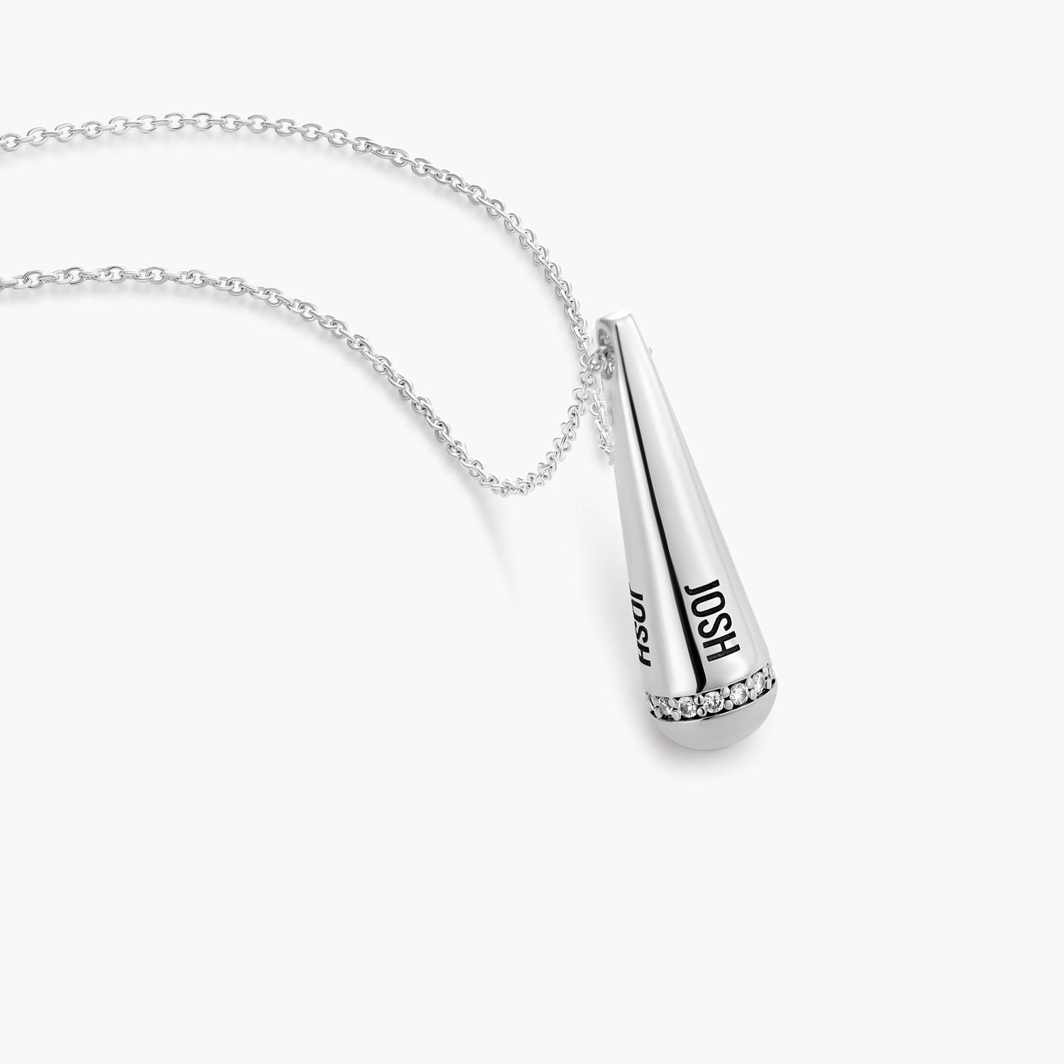 Engraved Drop Necklace with sparkling stone - Silver-3 product photo