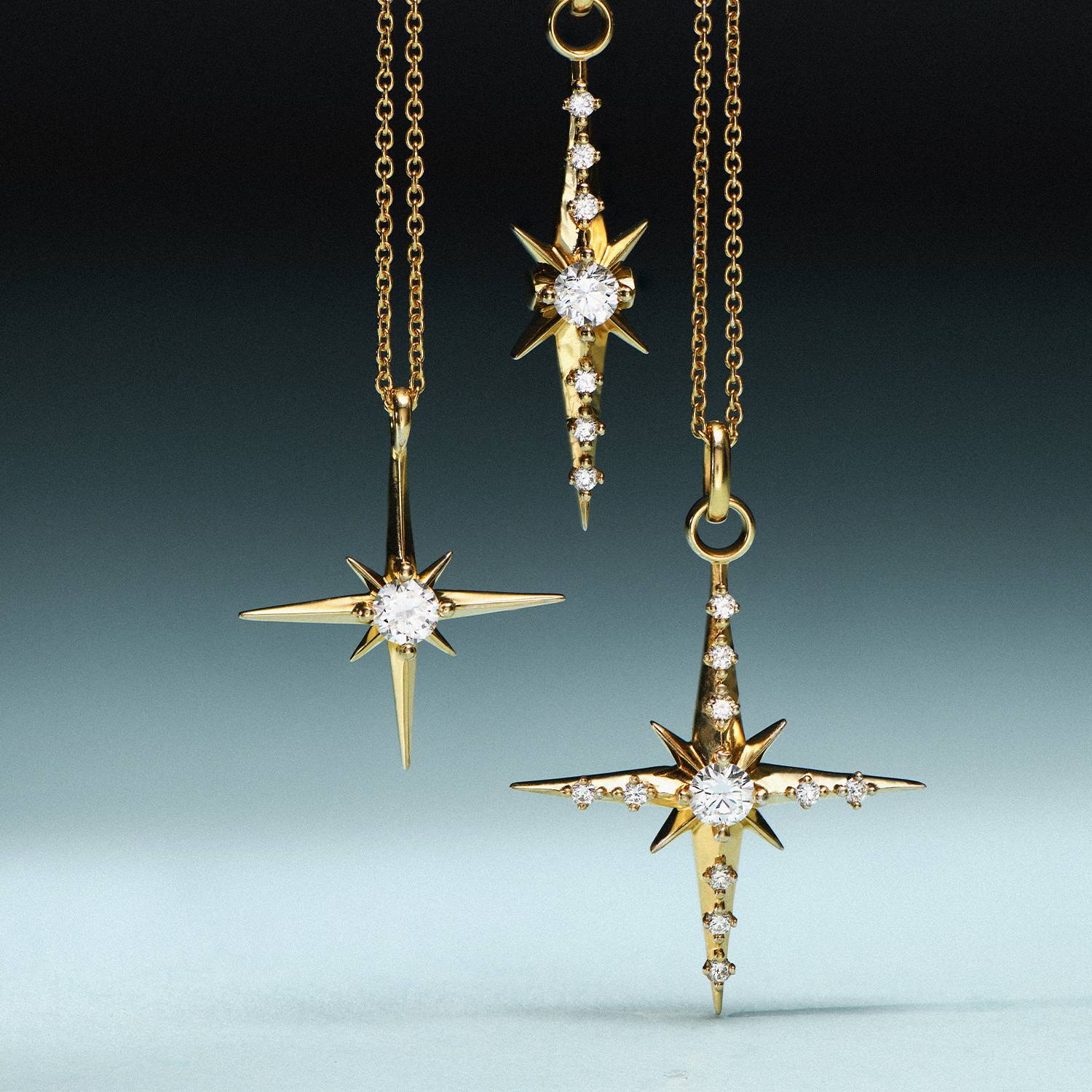 Engraved Northern Star Necklace with 0.3ct Diamond- 14k Solid Gold-1 product photo