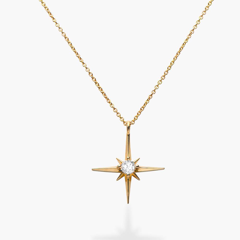 Engraved Northern Star Necklace with 0.3ct Diamond - Gold Vermeil-7 product photo