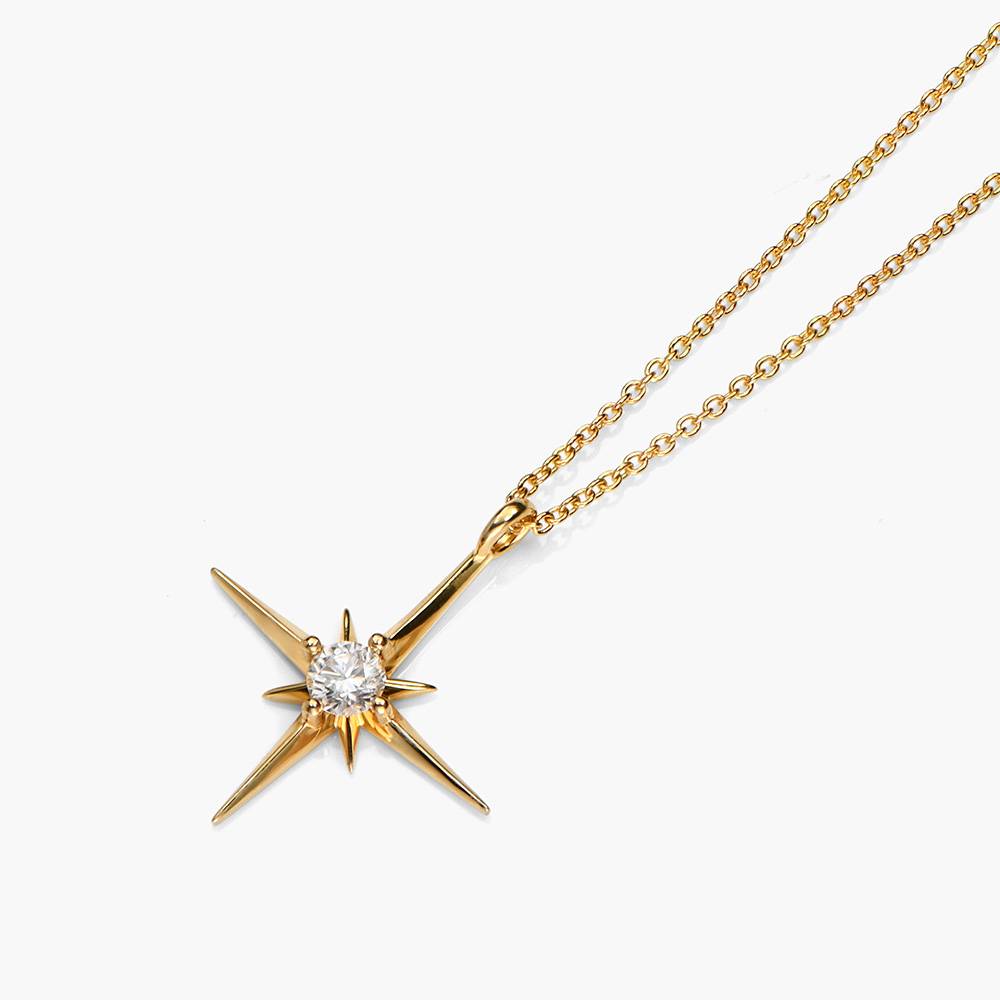 Engraved Northern Star Necklace with 0.3ct Diamond - Gold Vermeil-3 product photo