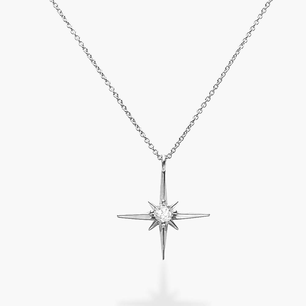 Engraved Northern Star Necklace with 0.3ct Diamond - Silver-4 product photo