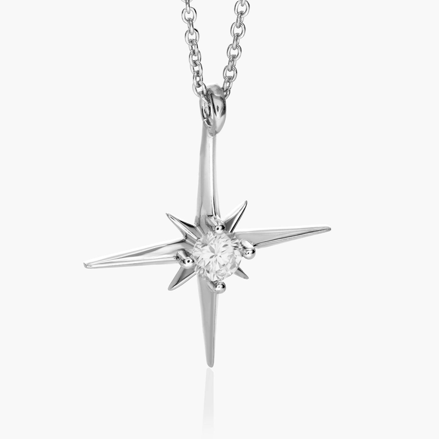 Engraved Northern Star Necklace with 0.3ct Diamond - Silver-1 product photo