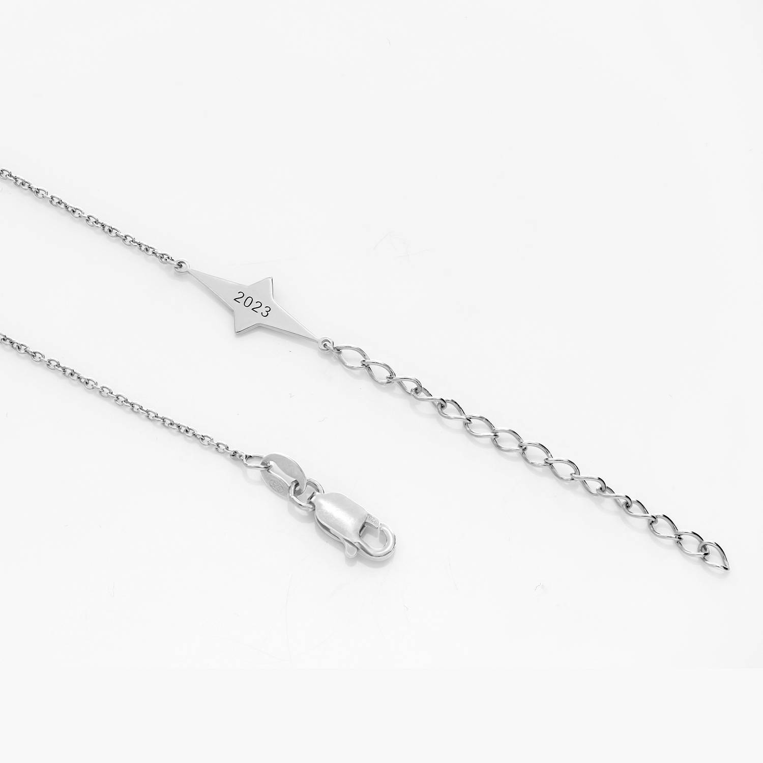 Engraved Northern Star Necklace with 0.3ct Diamond - Silver-5 product photo