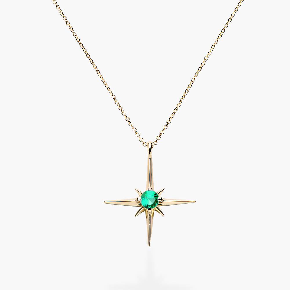 Engraved Northern Star Necklace with 0.3ct Green Emerald Gemstone- 14k Solid Gold-2 product photo