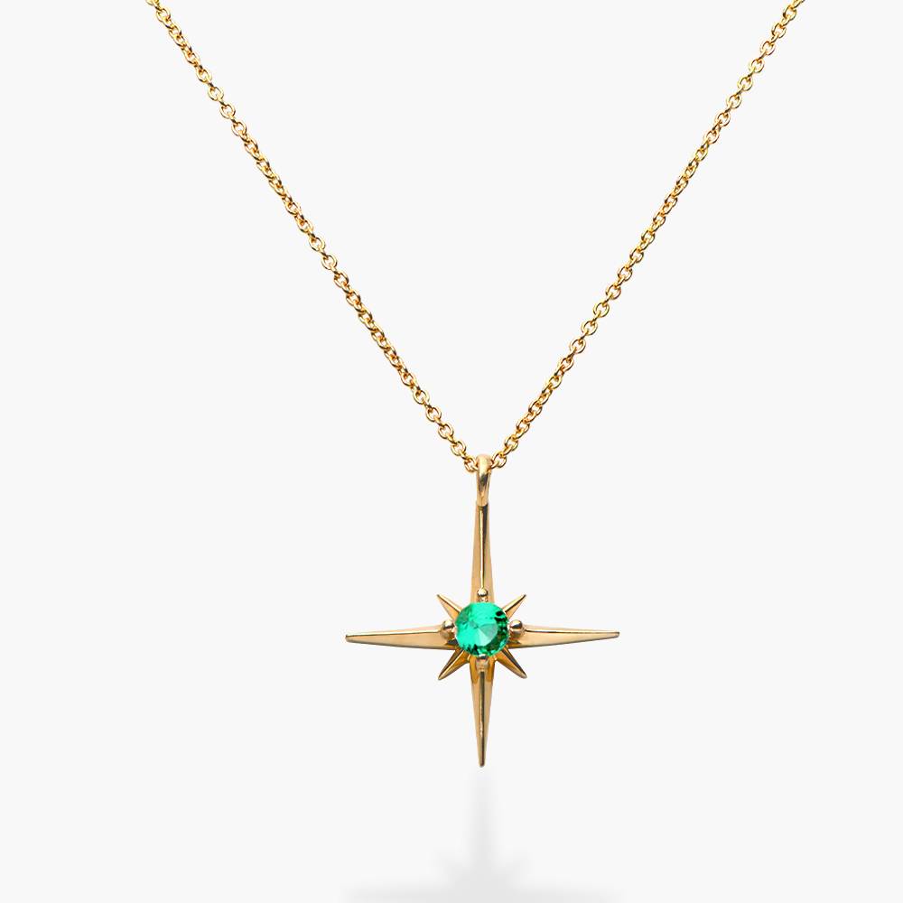 Engraved Northern Star Necklace with 0.3ct Green Emerald Gemstone- Gold Vermeil-3 product photo