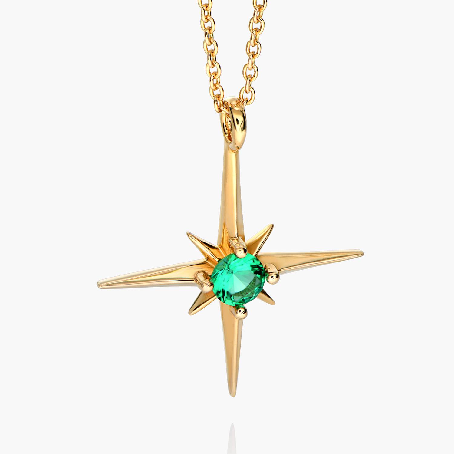 Engraved Northern Star Necklace with 0.3ct Green Emerald Gemstone- Gold Vermeil-1 product photo