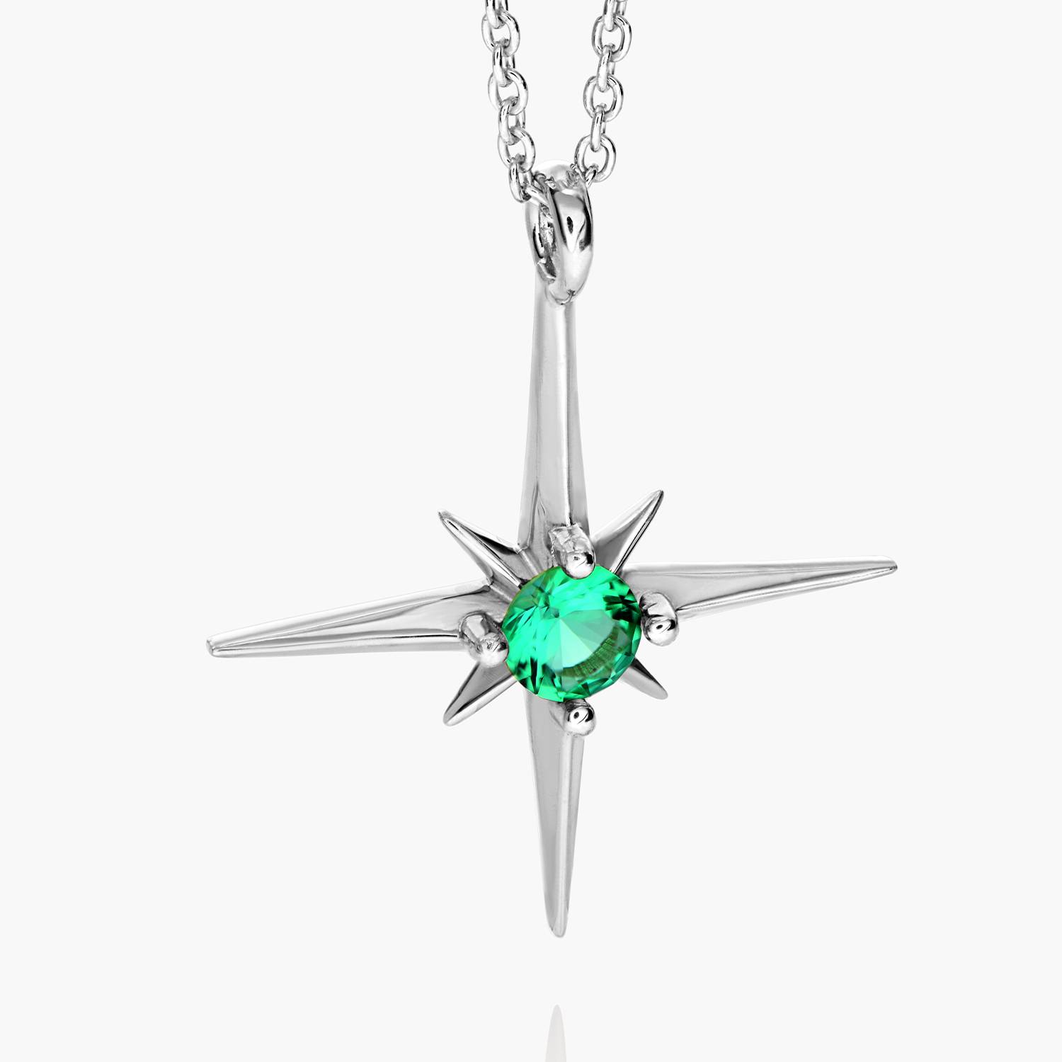 Engraved Northern Star Necklace with 0.3ct Green Emerald Gemstone - Silver-1 product photo