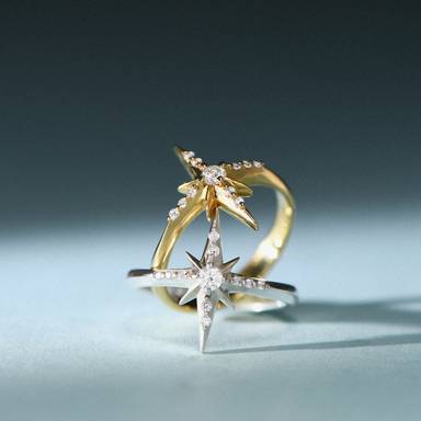 Engraved Northern Star Ring - Gold Vermeil - Oak & Luna