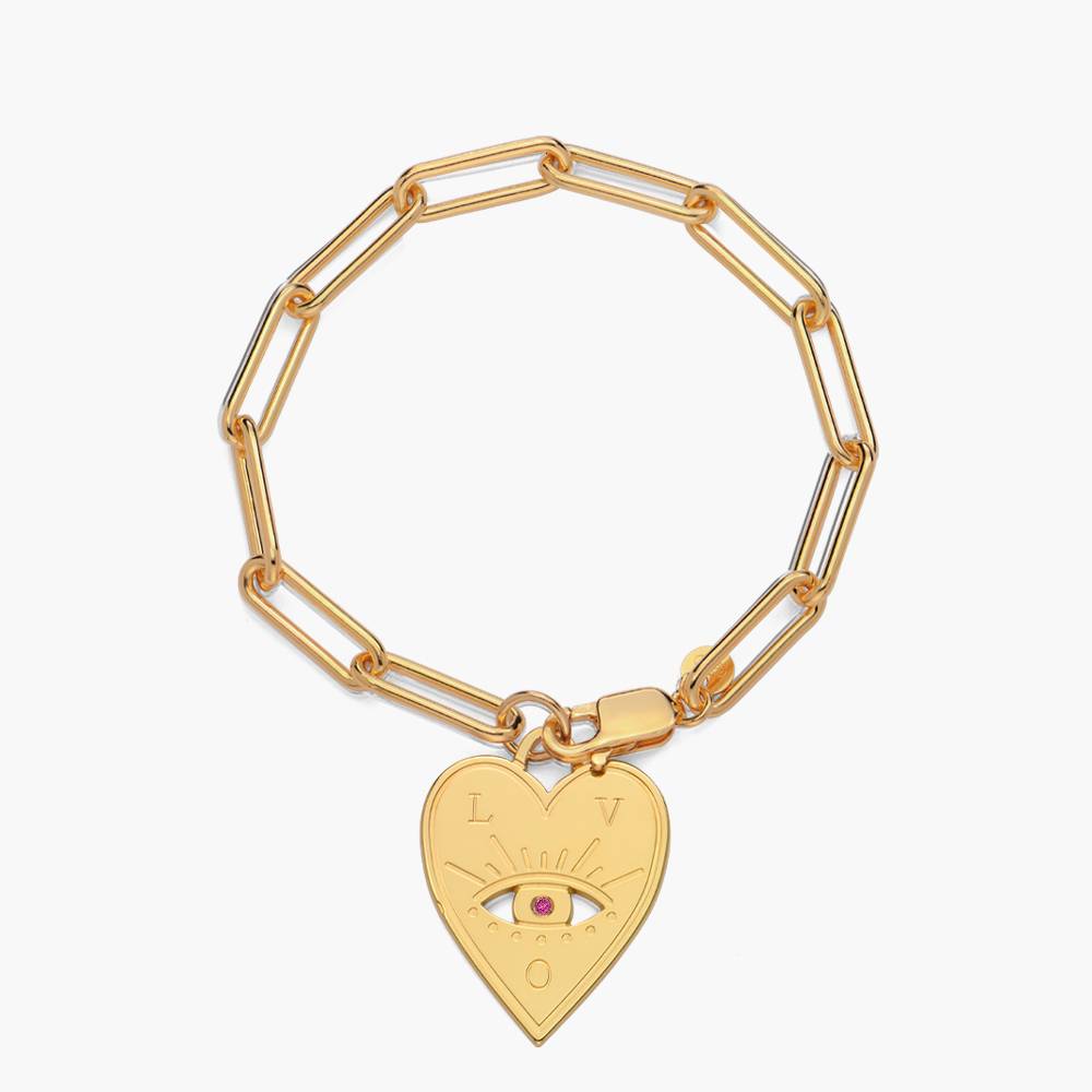Engraved Evil Eye Heart Bracelet with Cubic Zirconia - Gold Vermeil-3 product photo