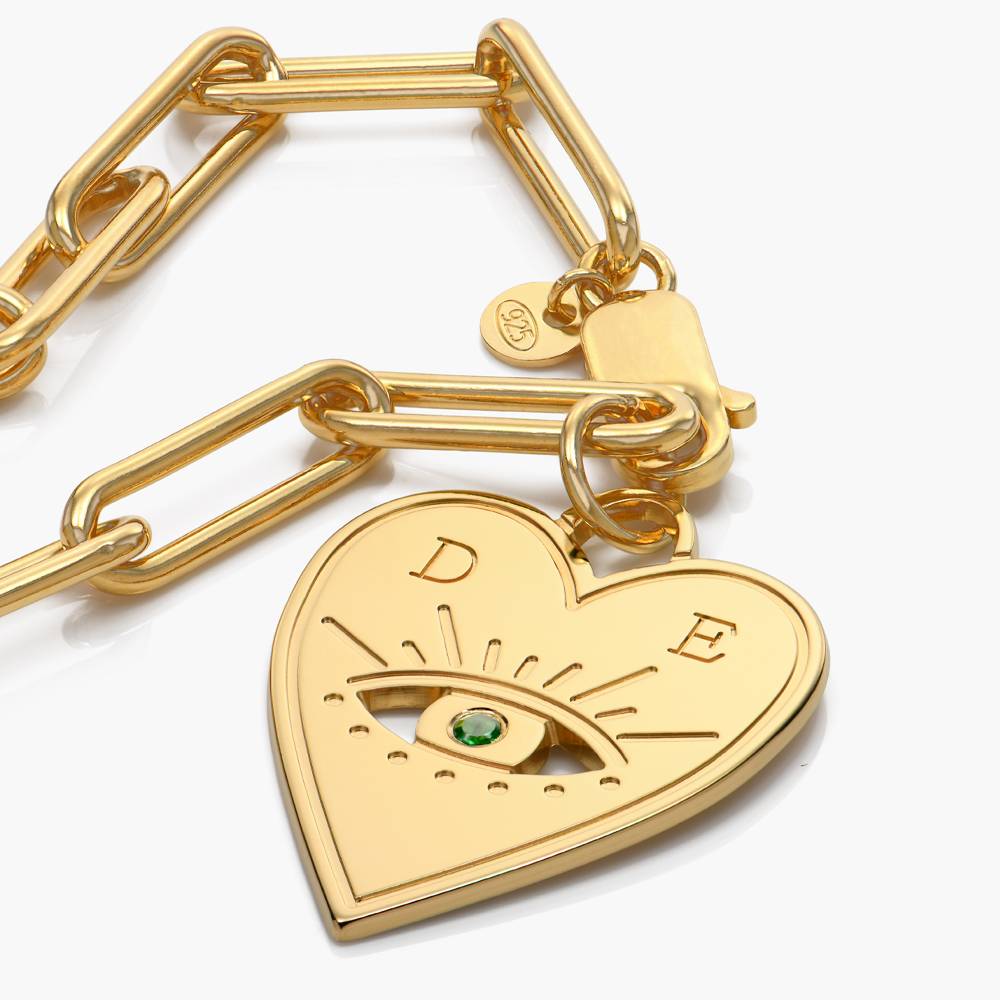 Engraved Evil Eye Heart Bracelet with Cubic Zirconia - Gold Vermeil-2 product photo