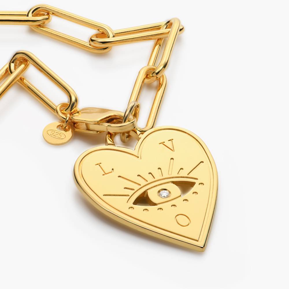 Engraved Evil Eye Heart Bracelet with Diamonds - Gold Vermeil product photo