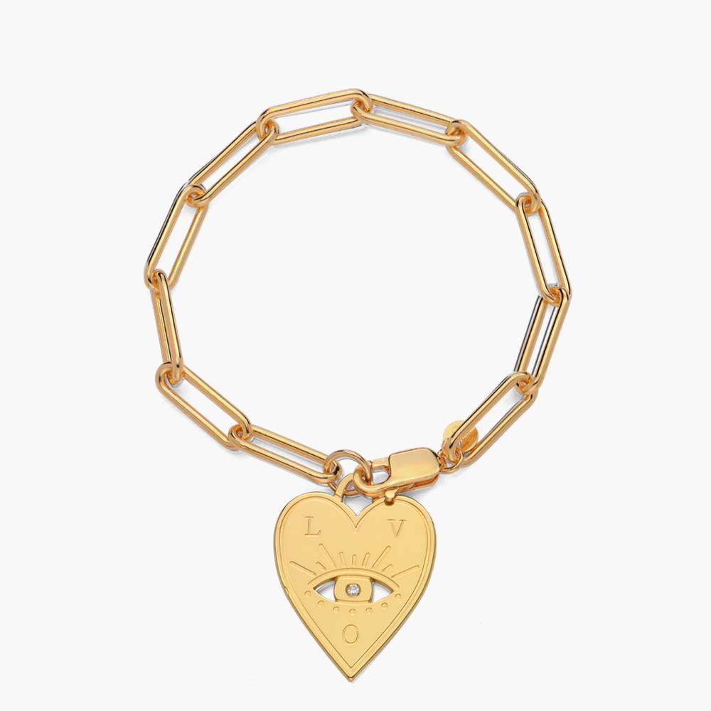 Engraved Evil Eye Heart Bracelet with Diamonds  - Gold Vermeil-6 product photo
