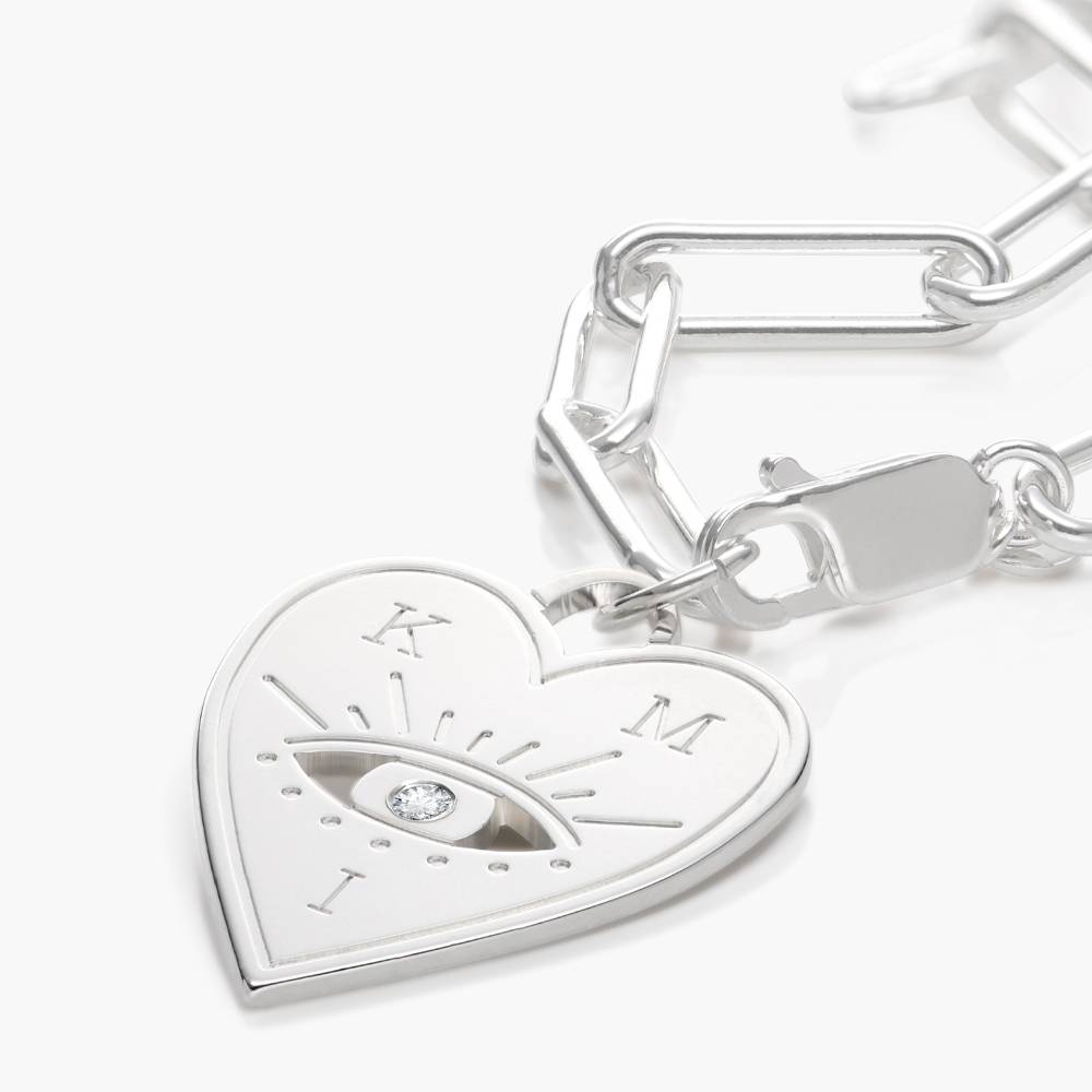 Engraved Evil Eye Heart Bracelet with Diamonds  - Silver-4 product photo