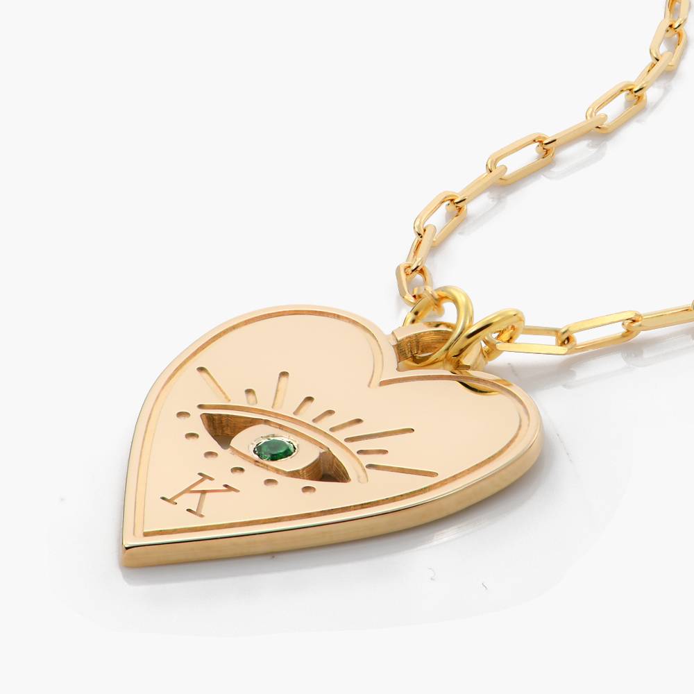 Engraved Evil Eye Heart Necklace With Cubic Zirconia - 14k Solid Gold-1 product photo