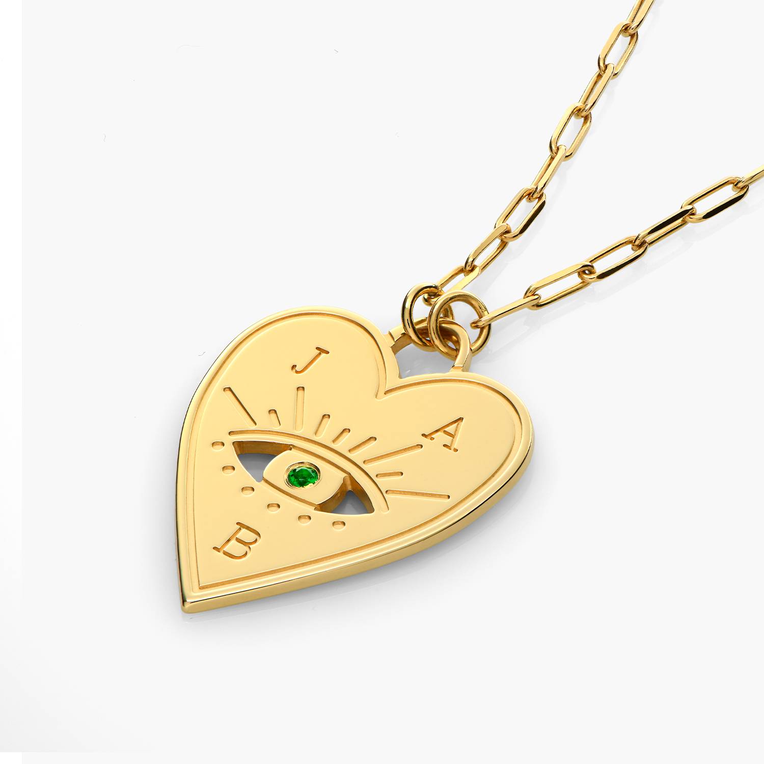 Engraved Evil Eye Heart Necklace with Cubic Zirconia - Gold Vermeil-2 product photo