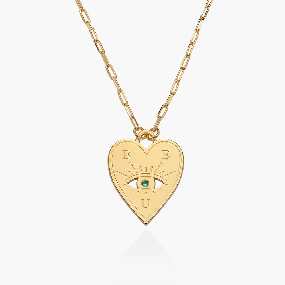 Engraved Evil Eye Heart Necklace with Cubic Zirconia - Gold Vermeil-4 product photo
