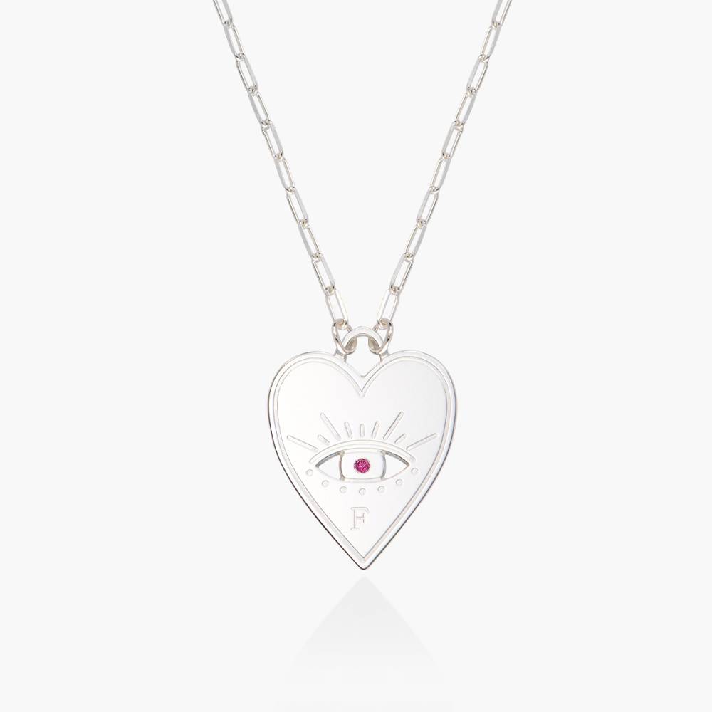 Engraved Evil Eye Heart Necklace with Cubic Zirconia  - Silver-1 product photo