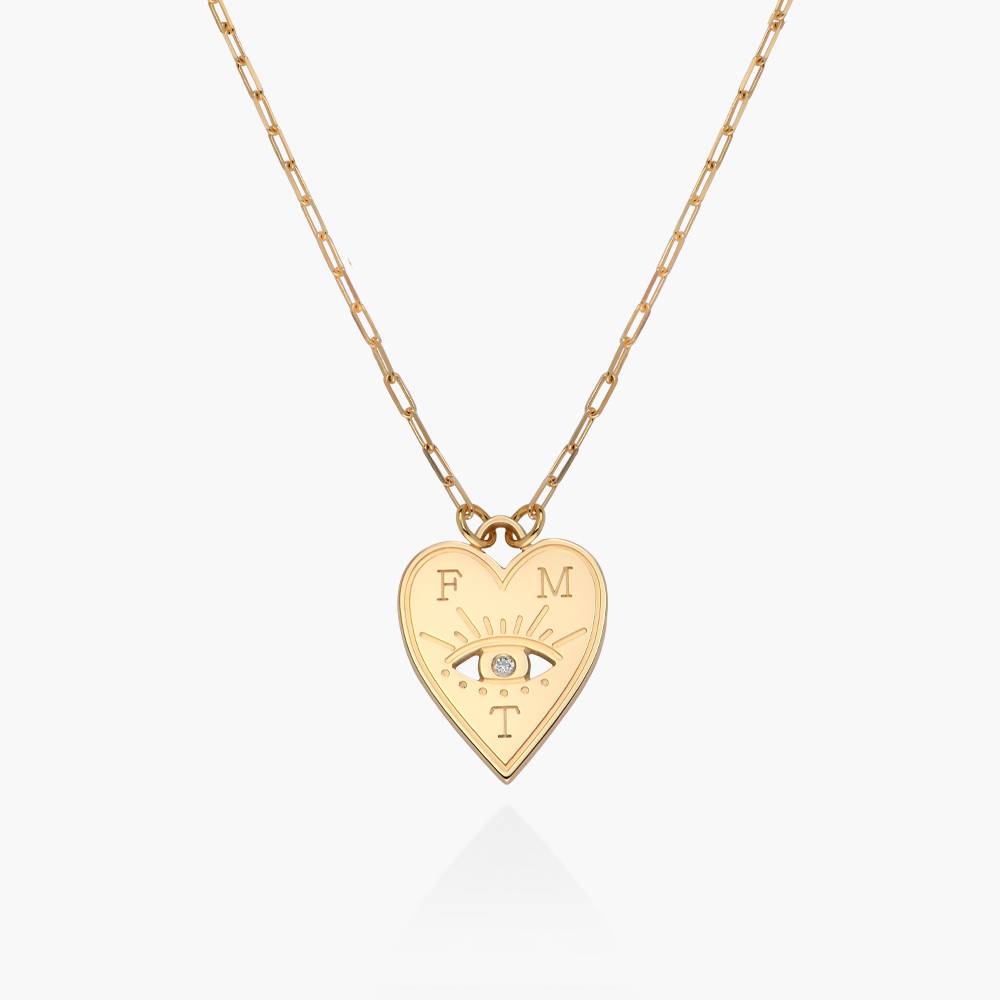 Engraved Evil Eye Heart Necklace With Diamond - 14k Solid Gold product photo