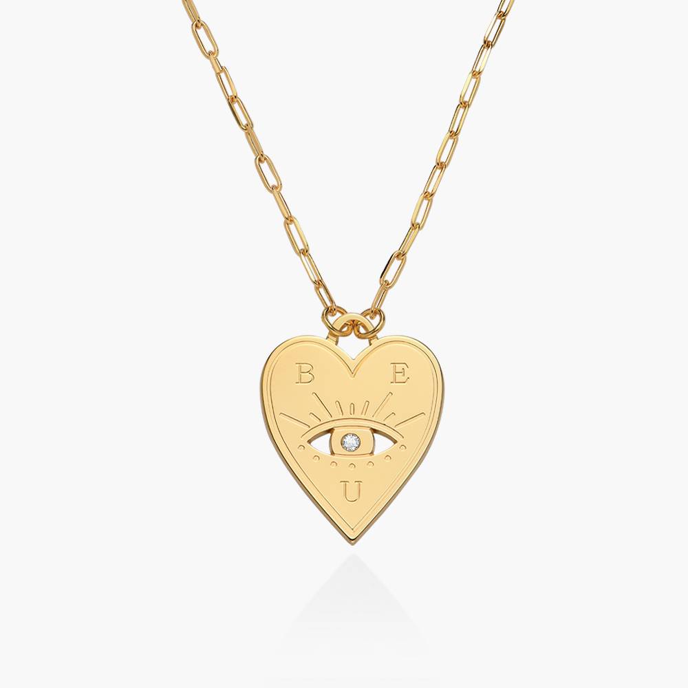 Engraved Evil Eye Heart Necklace with Diamond  - Gold Vermeil-3 product photo