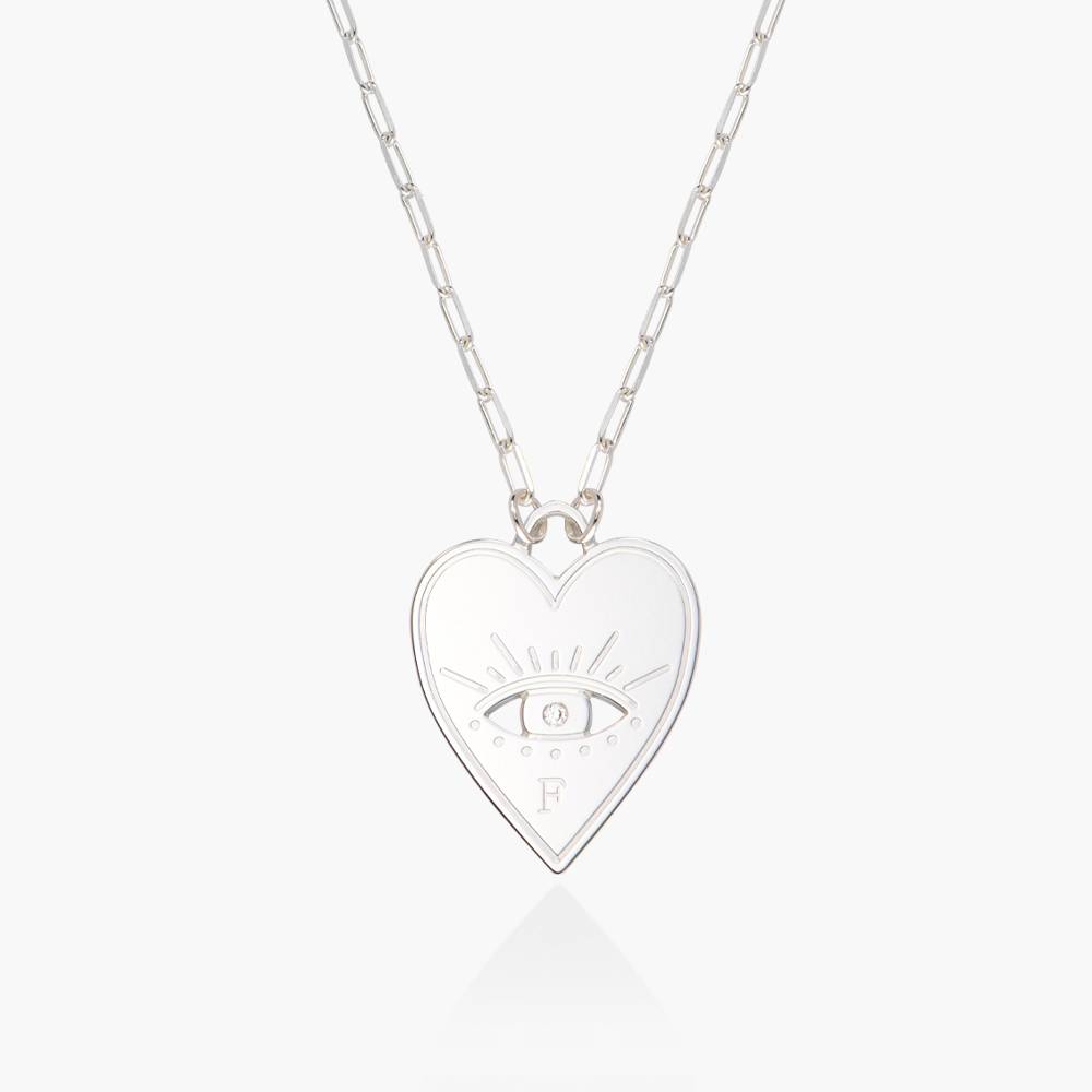Engraved Evil Eye Heart Necklace with Diamonds  - Silver-2 product photo