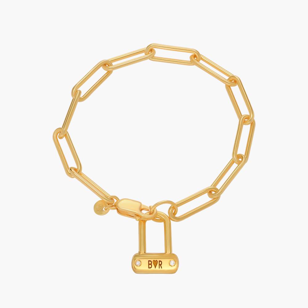 Engraved Initial Bike Lock Charm Bracelet With Diamonds - Gold Vermeil product photo