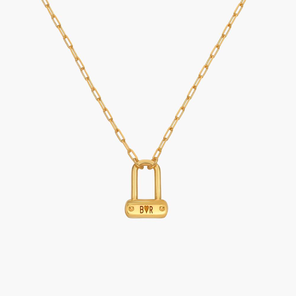 Engraved Initial Bike Lock Charm Necklace - Gold Vermeil-3 product photo