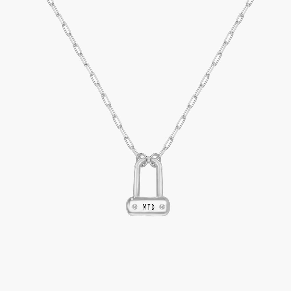 Engraved Initial Bike Lock Charm Necklace - Silver-1 product photo