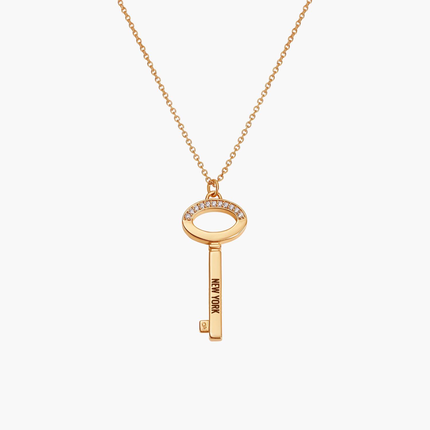 Engraved Key Necklace with sparkling stone - Gold-1 product photo