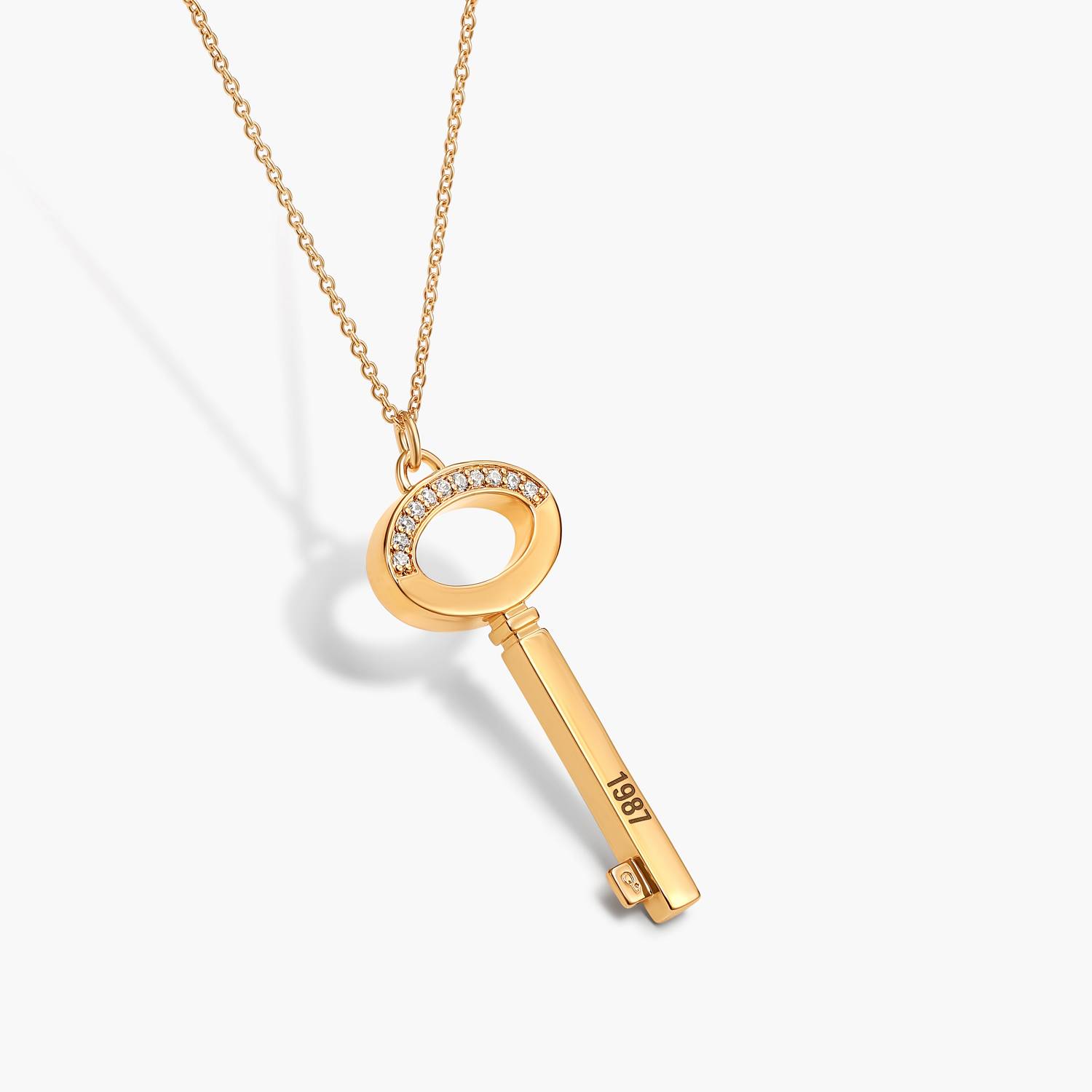 Engraved Key Necklace with sparkling stone - Gold-2 product photo