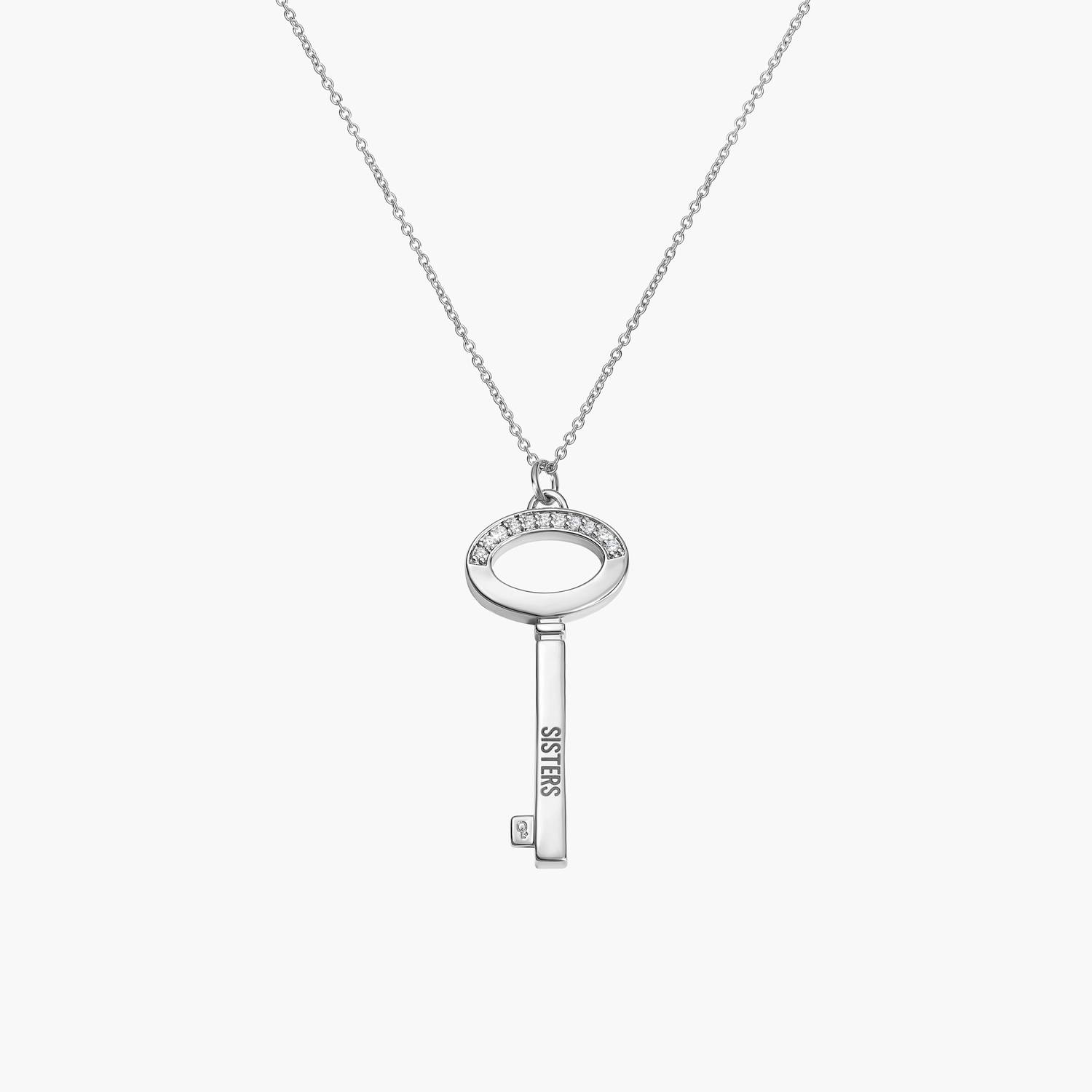 Engraved Key Necklace with sparkling stone - Silver-1 product photo