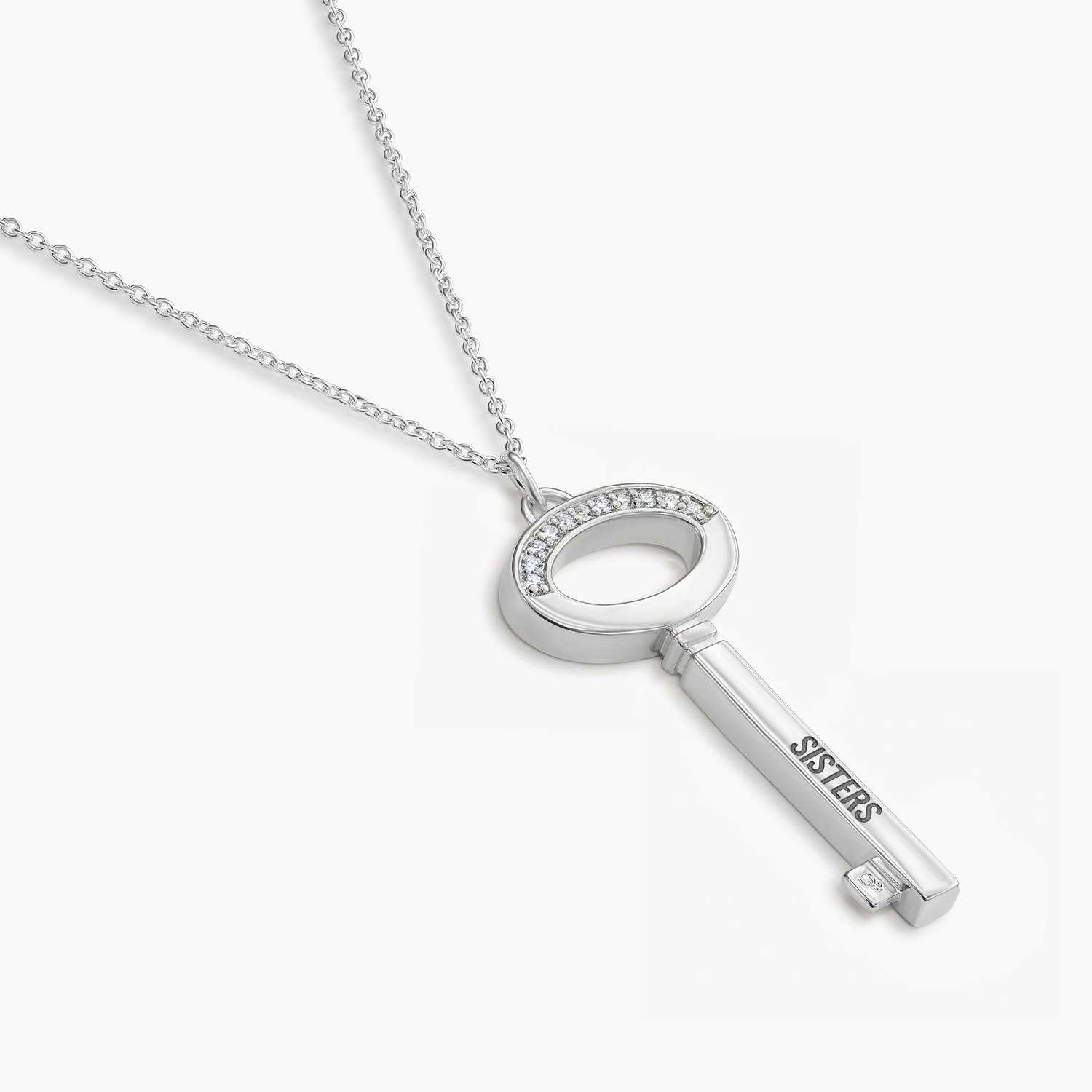 Engraved Key Necklace with sparkling stone - Silver-2 product photo