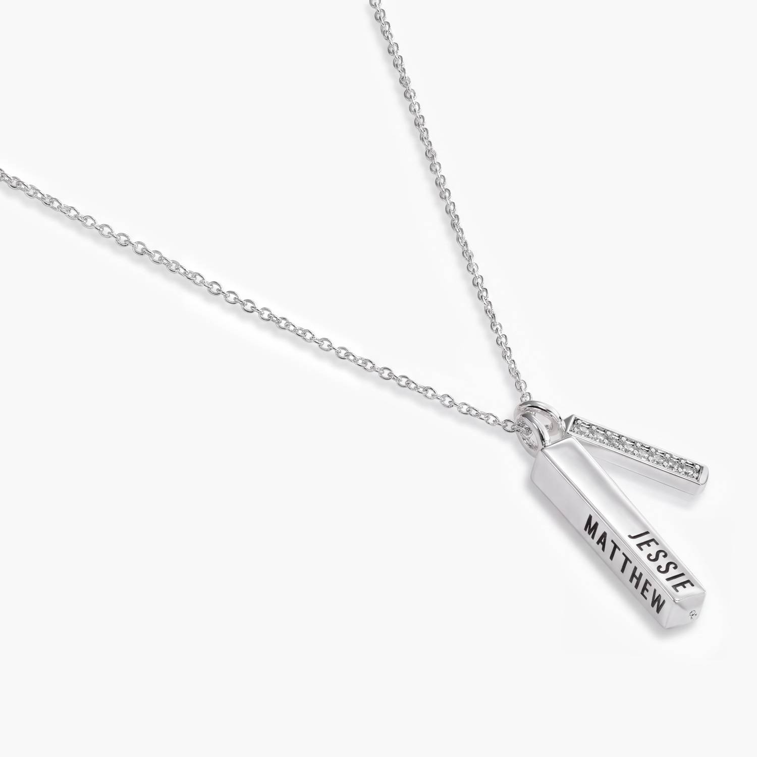 Engraved Mini Bar Necklace with sparkling stone - Silver-3 product photo