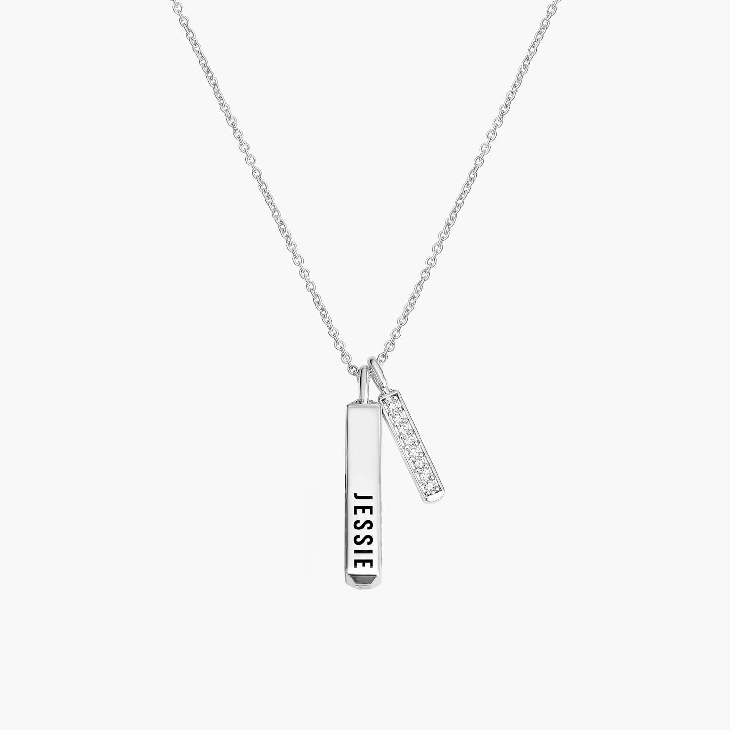 Engraved Mini Bar Necklace with sparkling stone - Silver-1 product photo