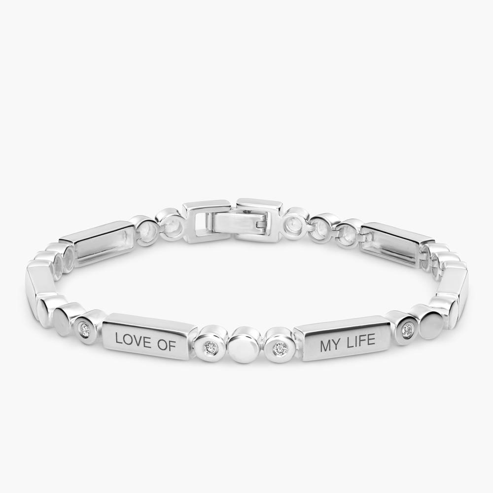 Engraved Mixed Dots Rectangle Bracelet with sparkling stones - Silver-1 product photo