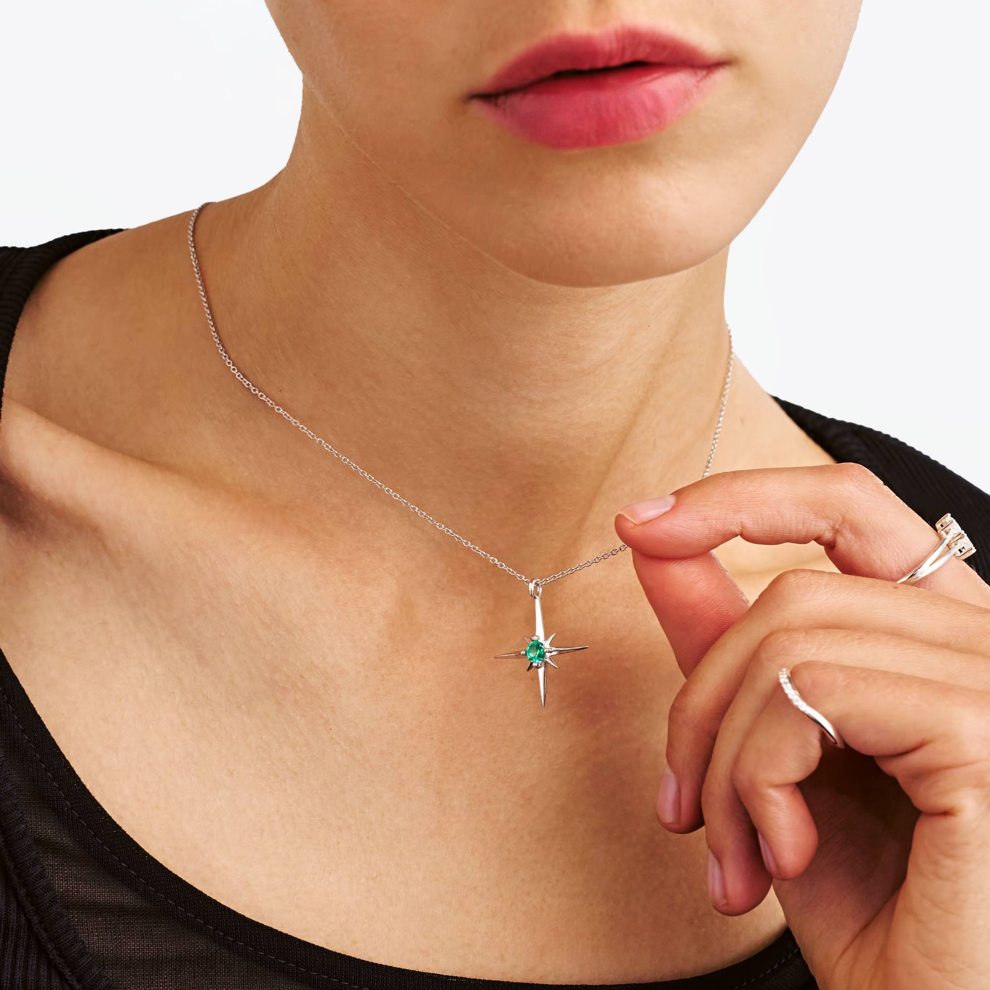 Northern Star Necklace with 0.3ct Green Emerald Gemstone - Silver-3 product photo