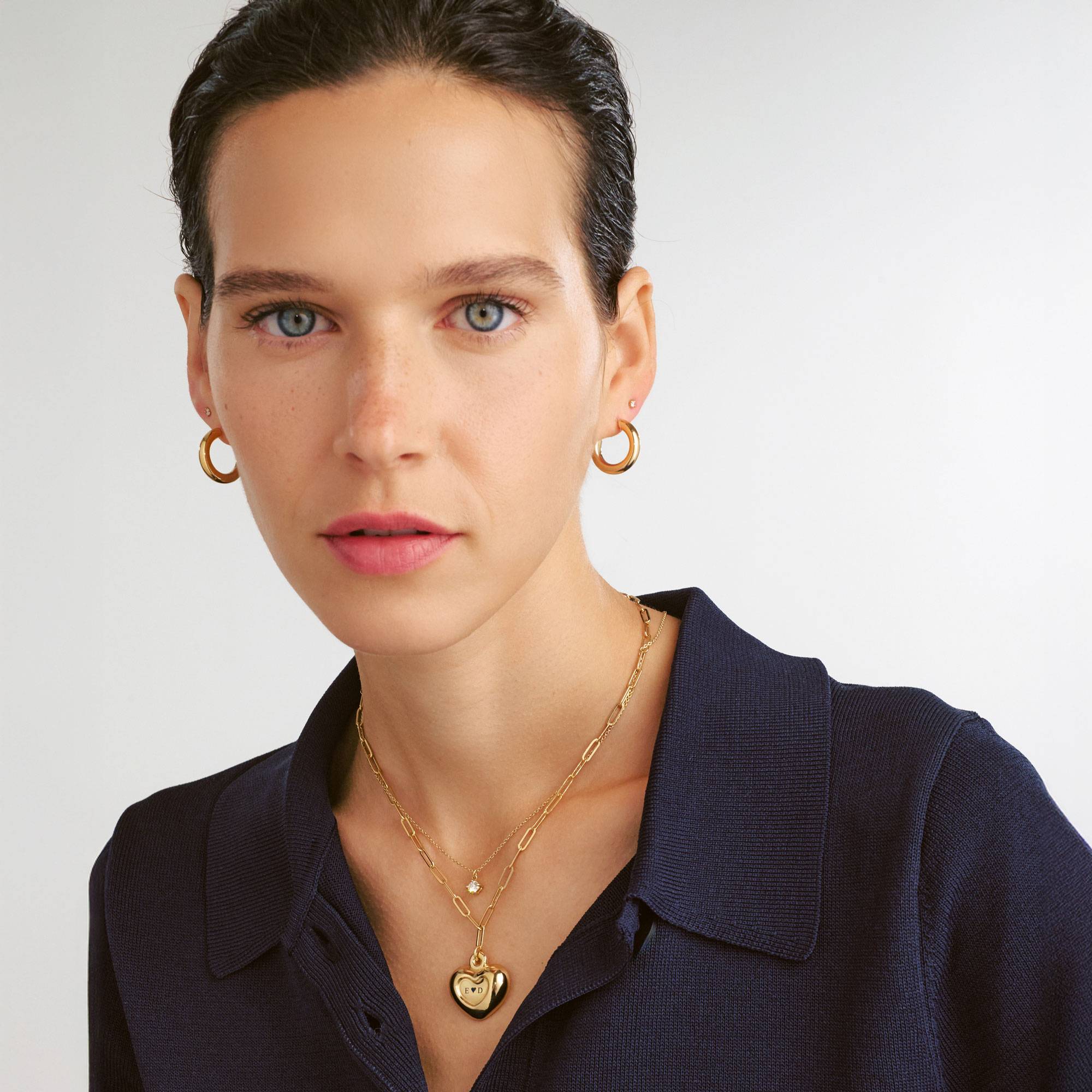 Engraved Puffy Heart Pendant- Gold Vermeil-4 product photo