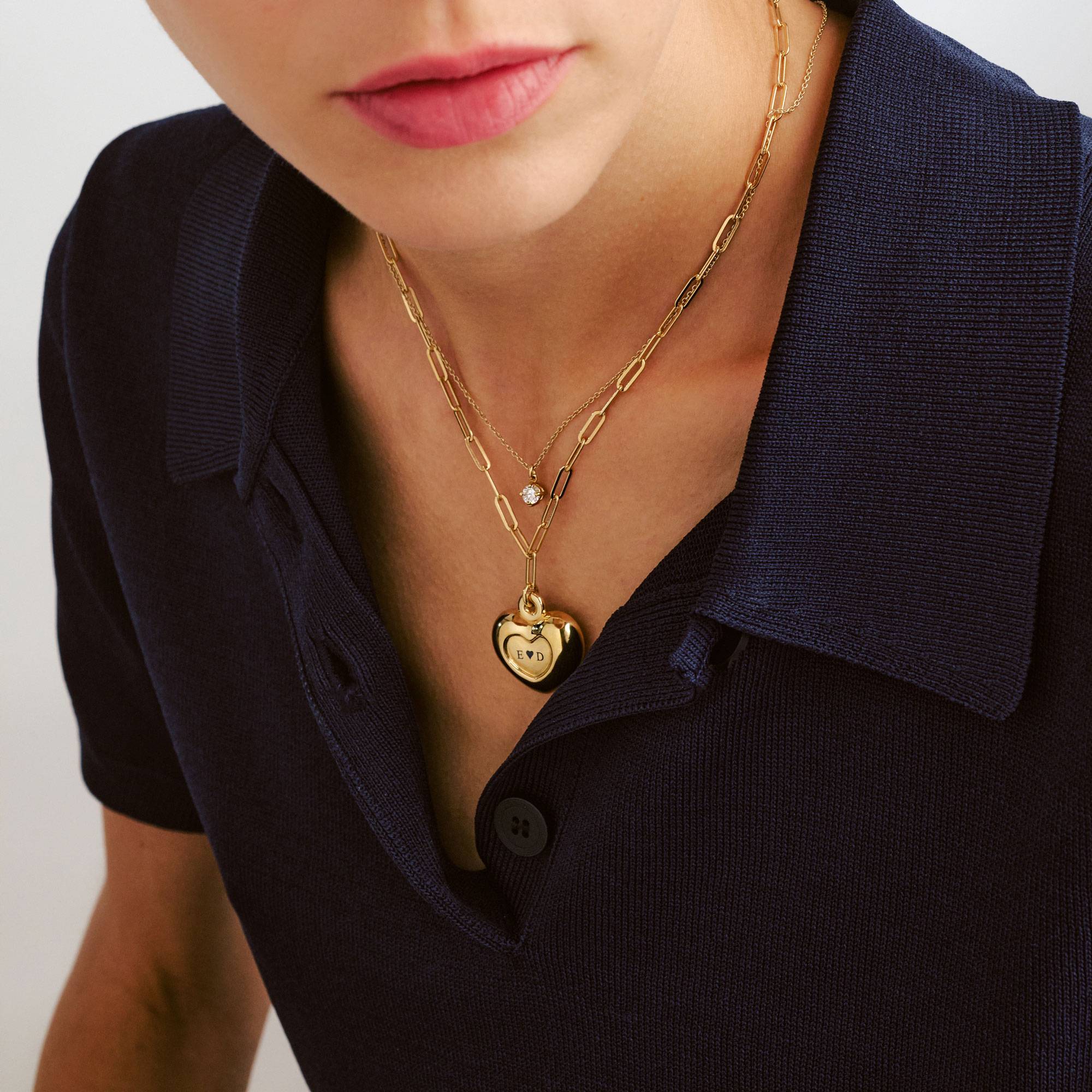 Engraved Puffy Heart Pendant- Gold Vermeil-2 product photo