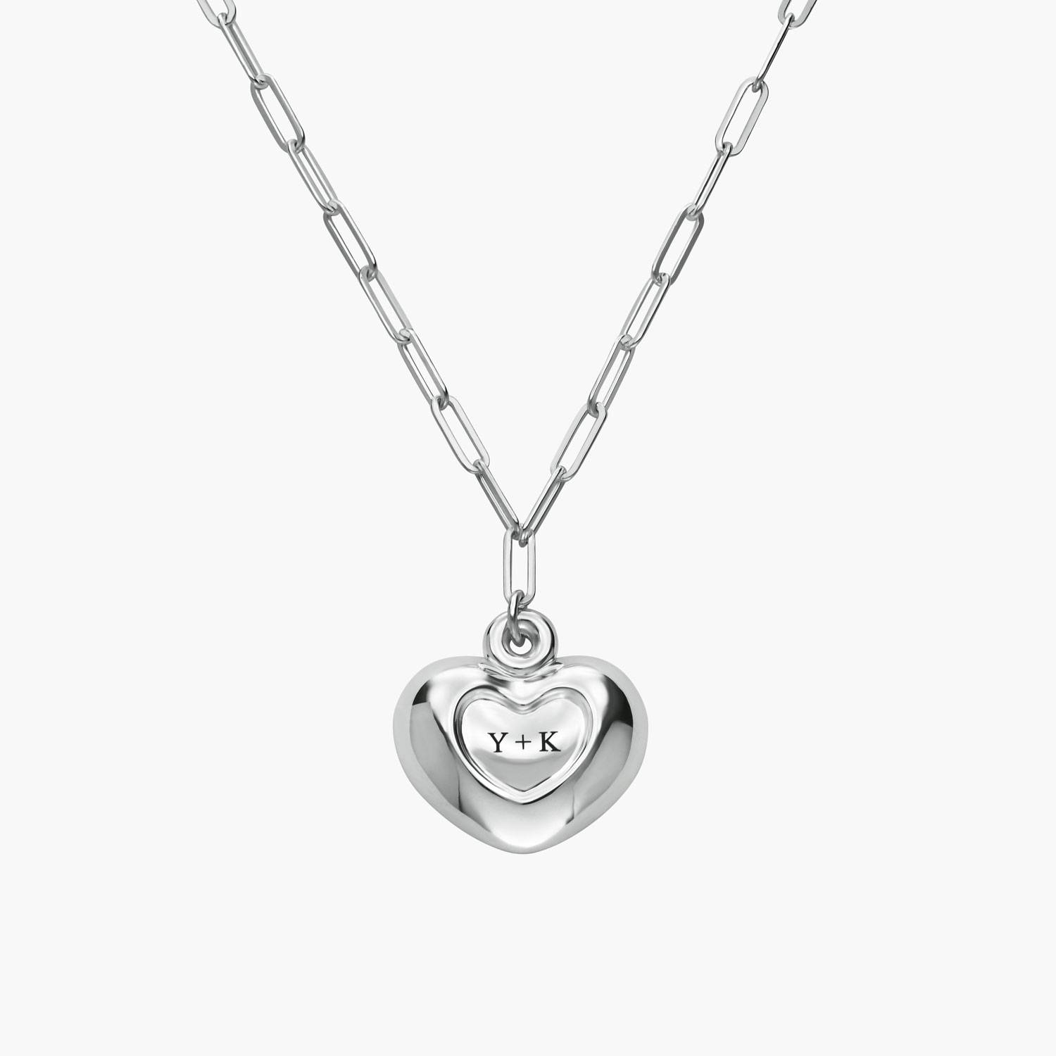 Engraved Puffy Heart Pendant - Silver-2 product photo