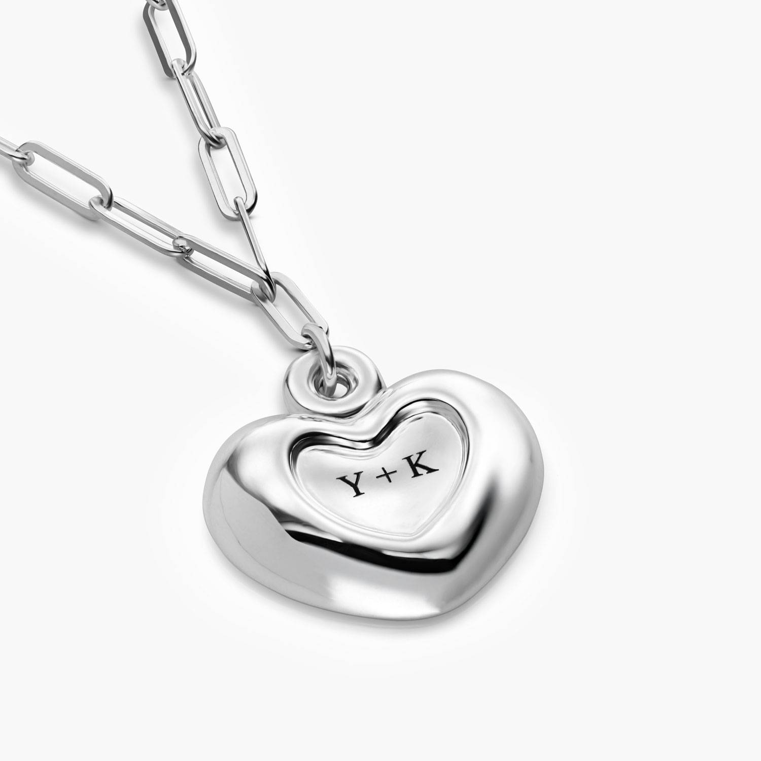 Engraved Puffy Heart Pendant - Silver-3 product photo