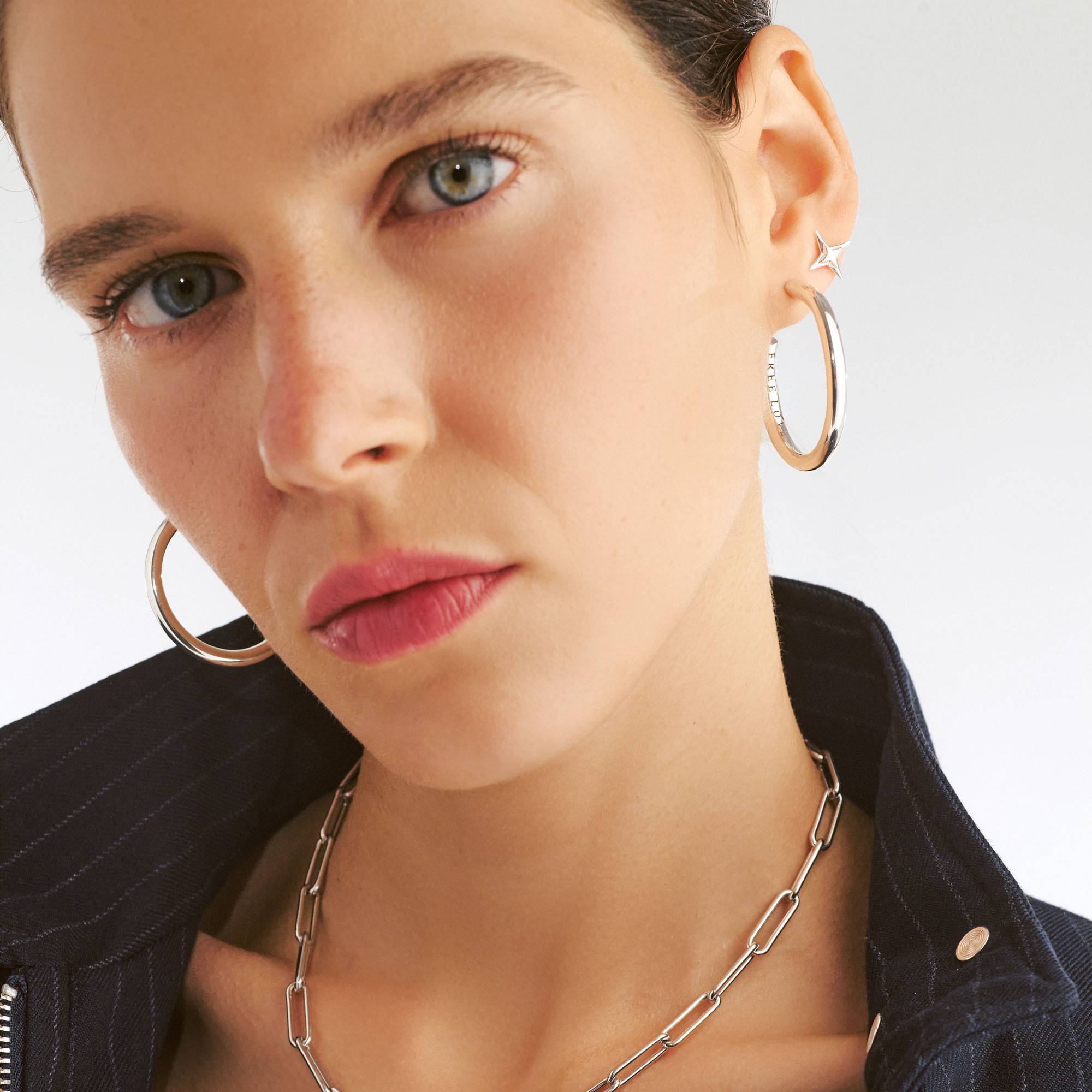 Engraved Staple Hoops Large – Silver-4 product photo