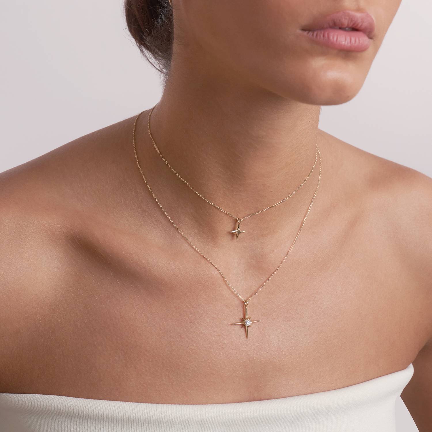 Northern Star Necklace with engraving - 14k Solid Gold-2 product photo