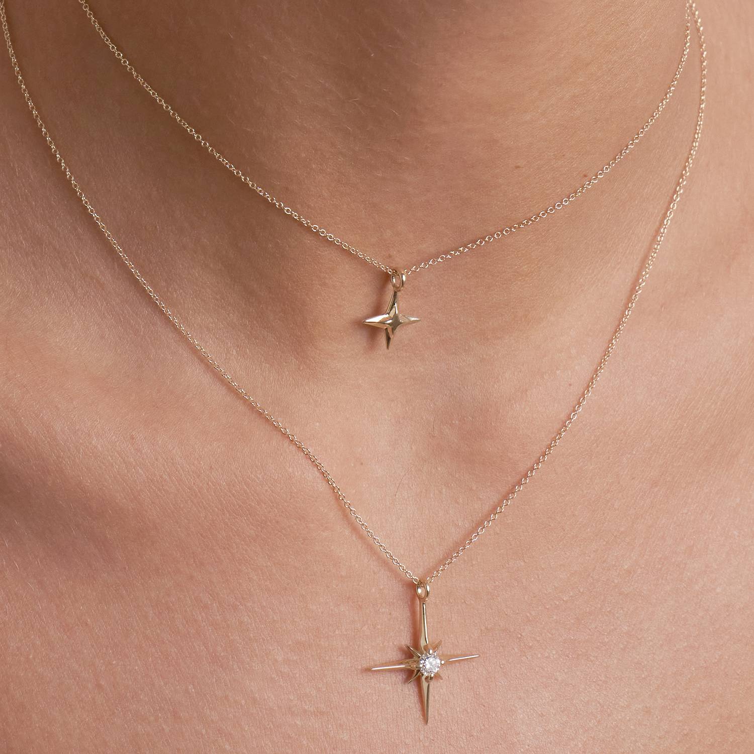 Northern Star Necklace with engraving - 14k Solid Gold-4 product photo