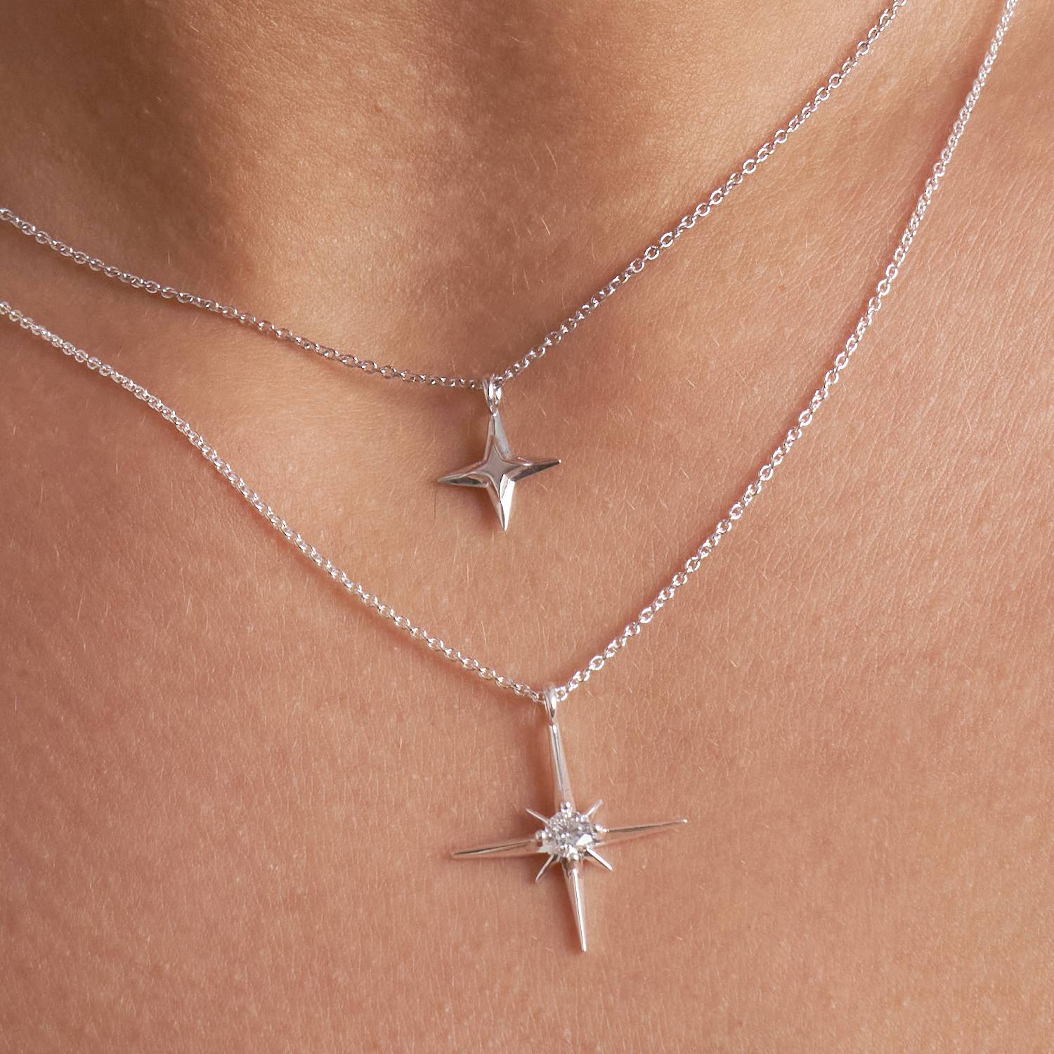 Northern Star Necklace with engraving - Silver-5 product photo