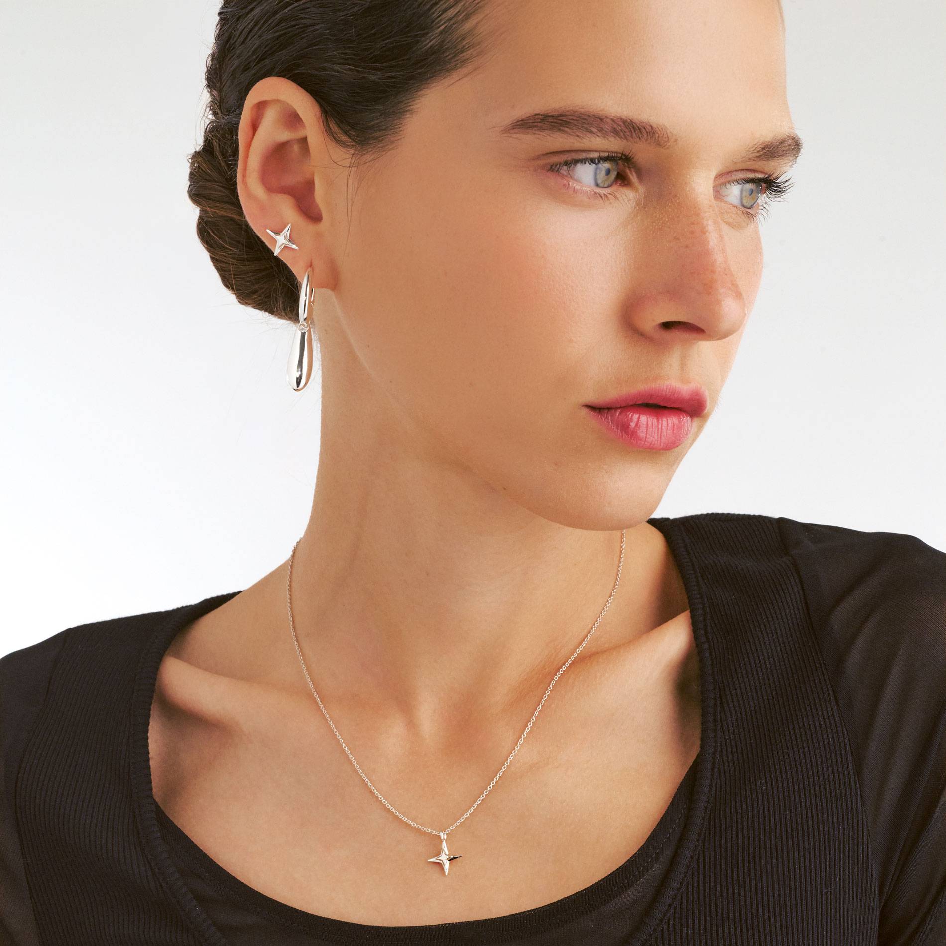 Northern Star Necklace with engraving - Silver-4 product photo