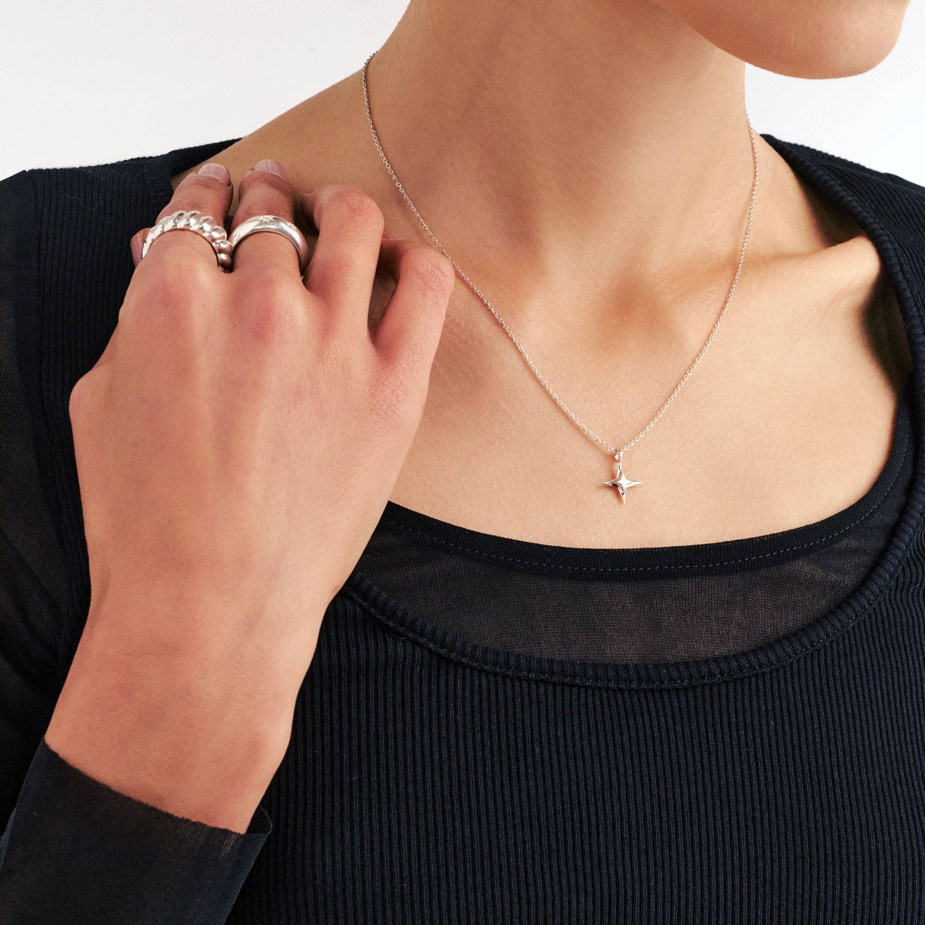 Northern Star Necklace with engraving - Silver-2 product photo