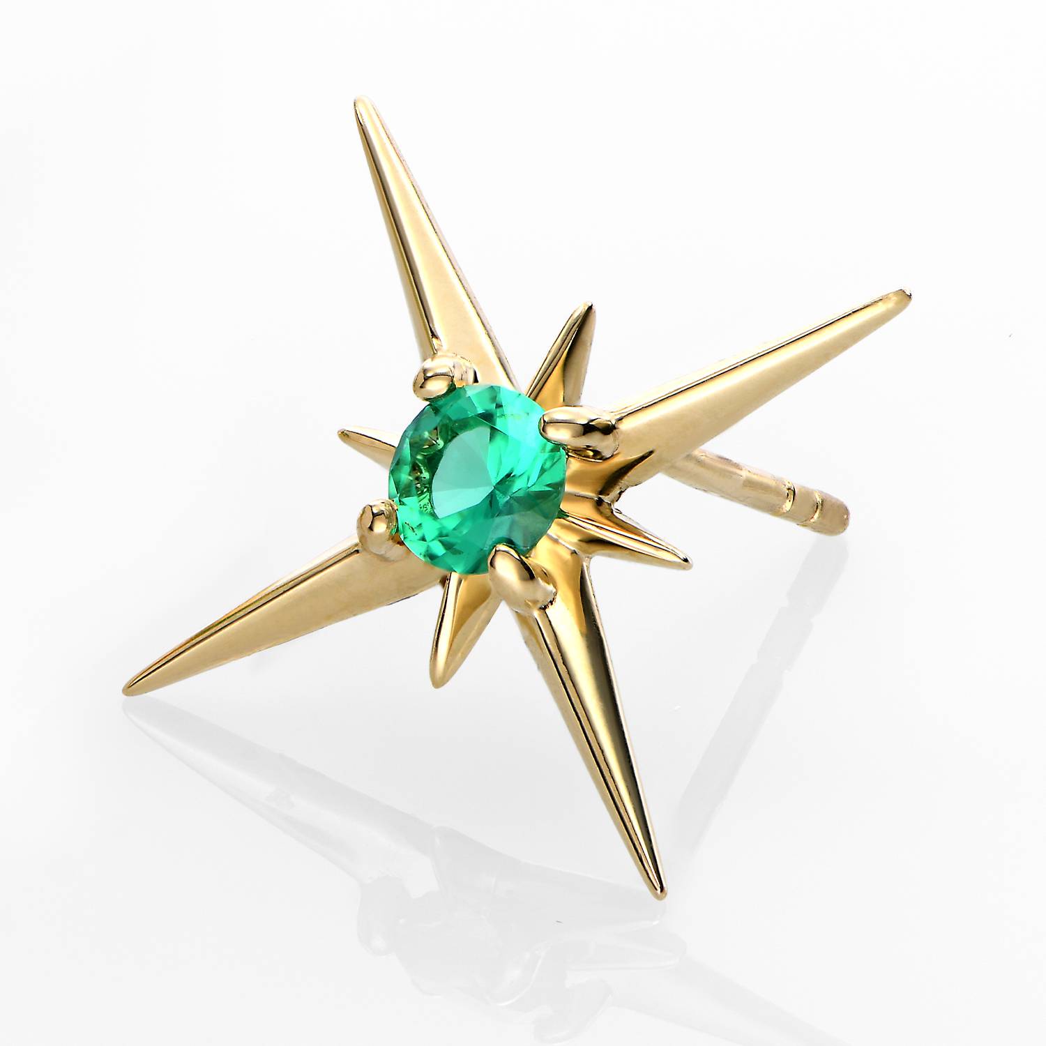 Northern Star Stud Earrings with 0.6 ct Green Emerald Gemstone- 14k Solid Gold-1 product photo