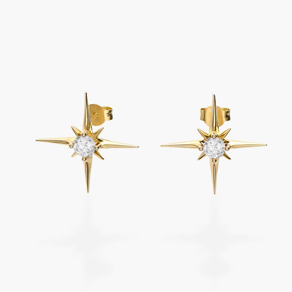 Northern Star Stud Earrings with 0.6 ct Diamond  - 14k Solid Gold-4 product photo