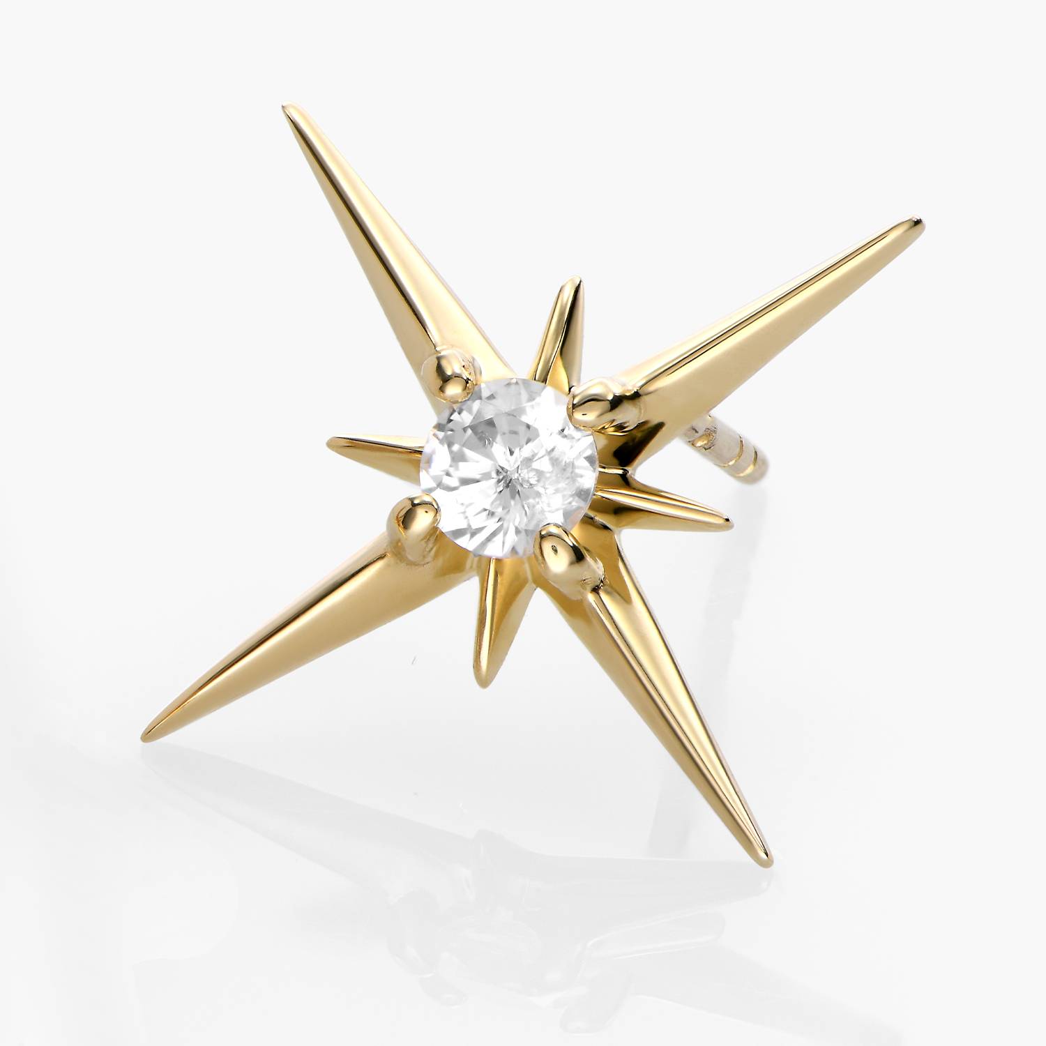 Northern Star Stud Earrings with 0.6 ct Diamond  - 14k Solid Gold-2 product photo