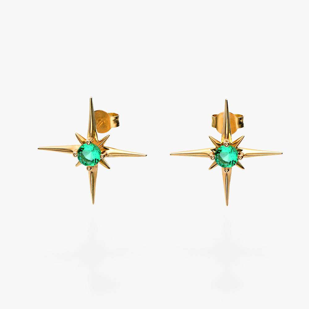 Northern Star Stud Earrings with 0.6 ct Green Emerald Gemstone - Gold Vermeil-2 product photo