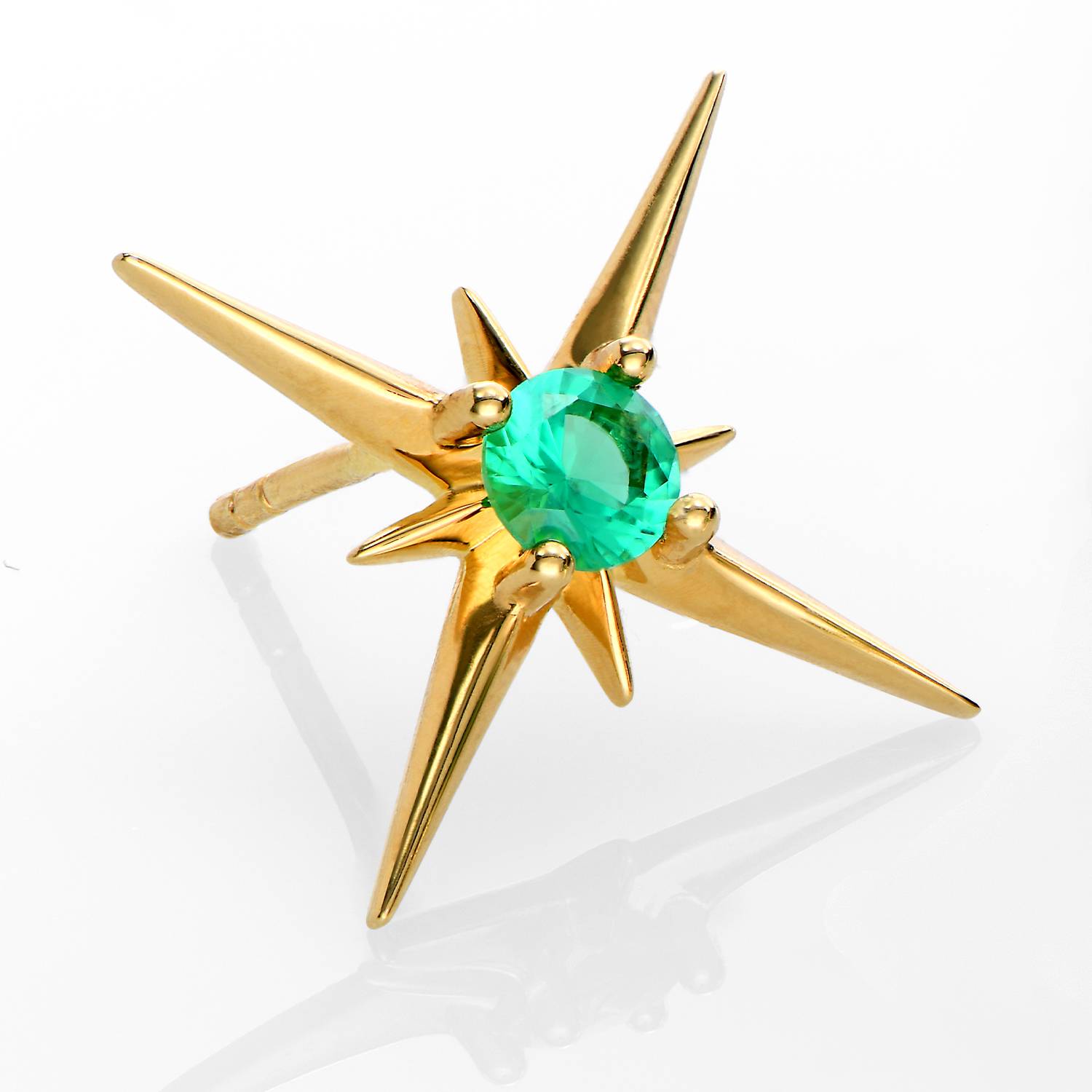Northern Star Stud Earrings with 0.6 ct Green Emerald Gemstone - Gold Vermeil-4 product photo